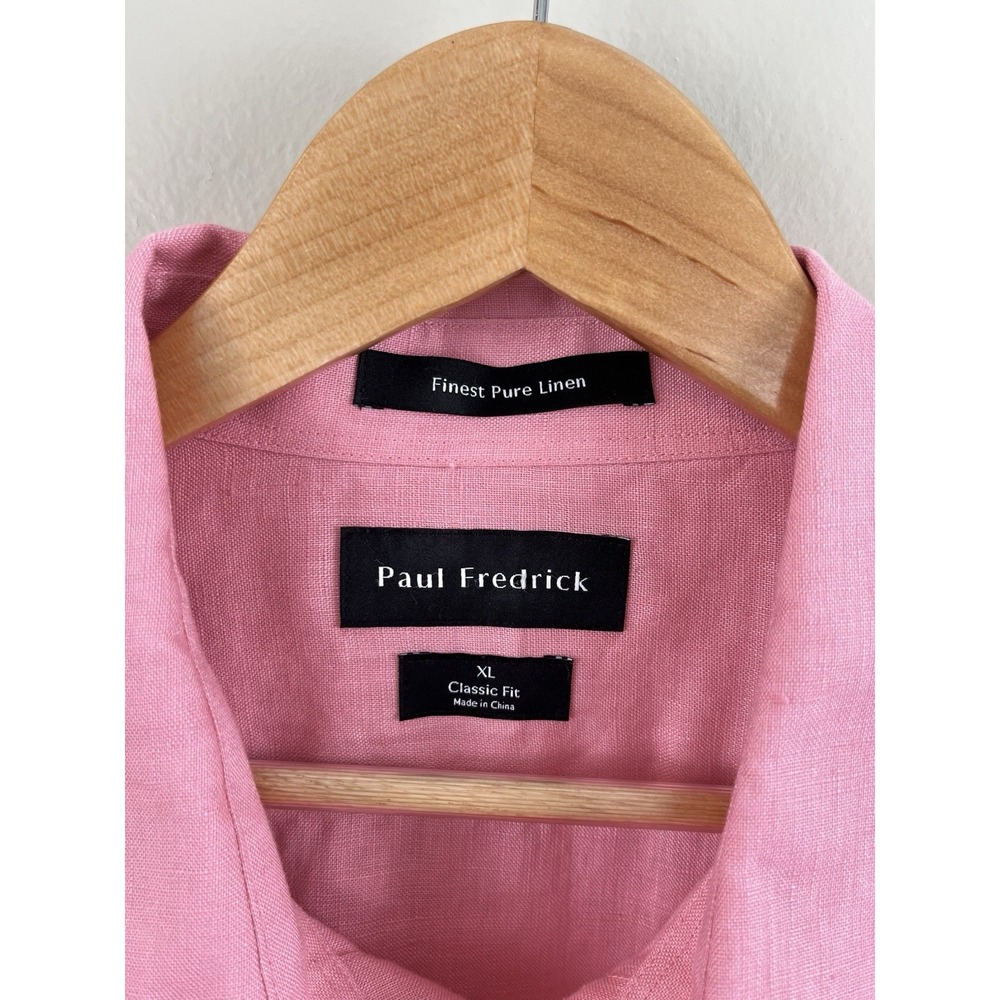 Paul Fredrick Men's XL Long Sleeve Linen Shirt Pink Lightweight Breathable Beach - Picture 2 of 8